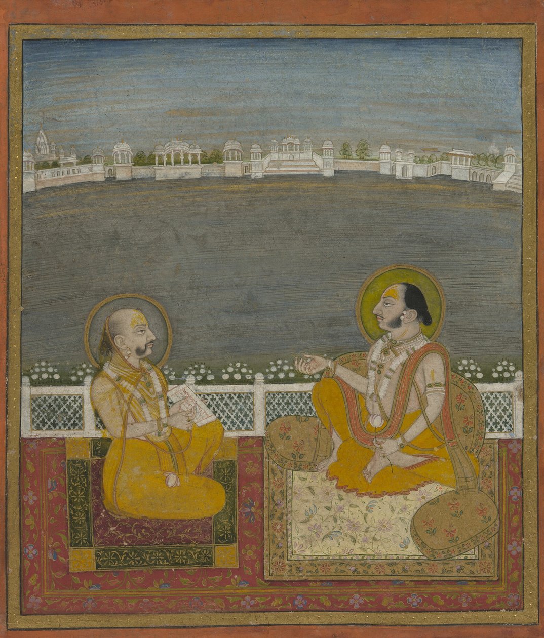Maharaja Tilkayat Dauji II com um visitante de Unknown artist