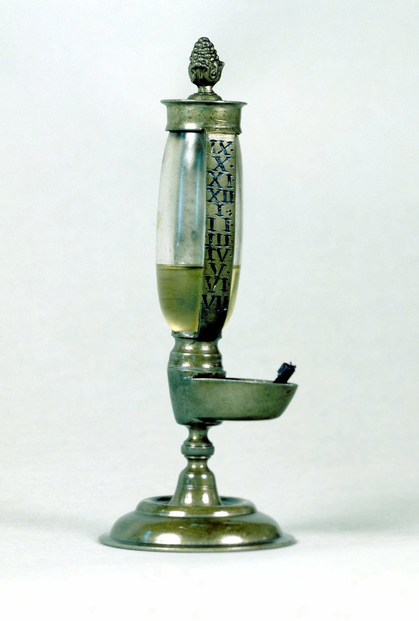 Medição do tempo: Relógio de óleo do século XVIII. de Unknown artist
