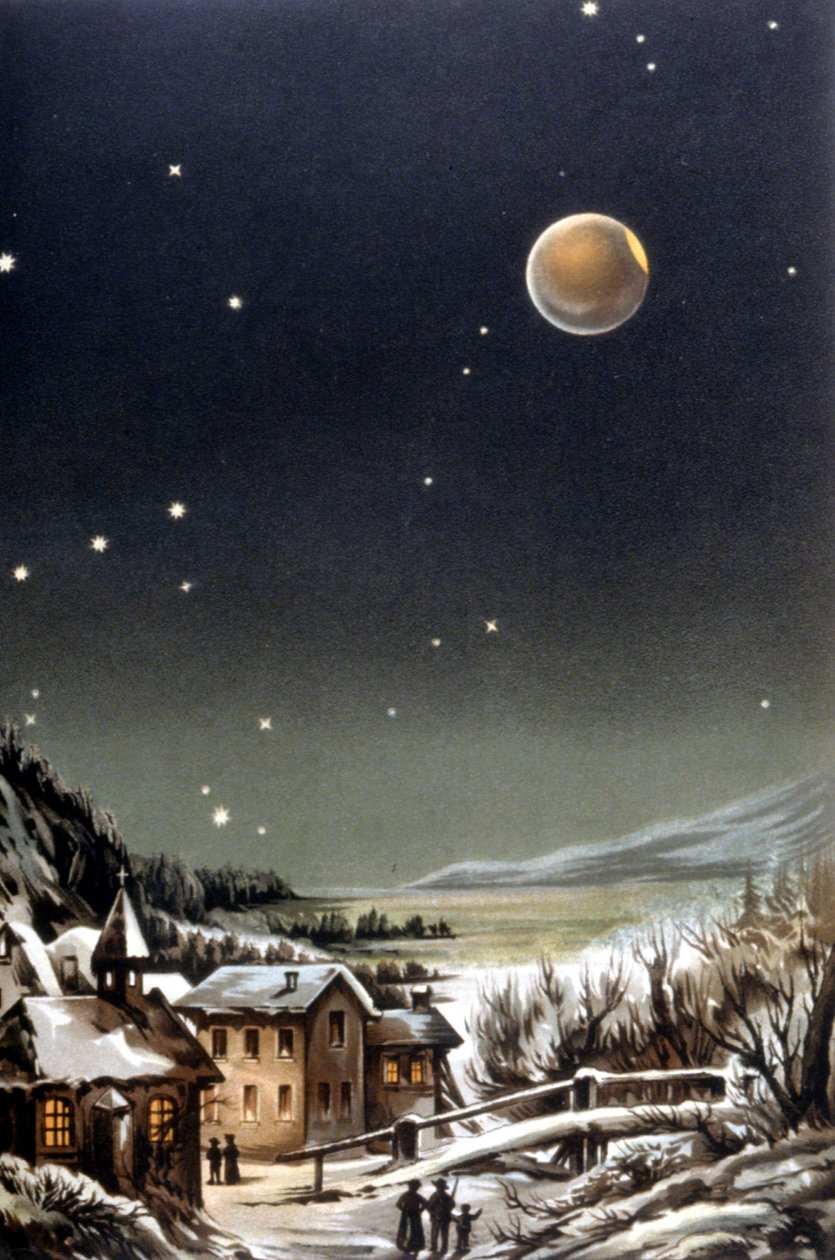 Eclipse total da lua. Ilustração do século XIX de Unknown artist