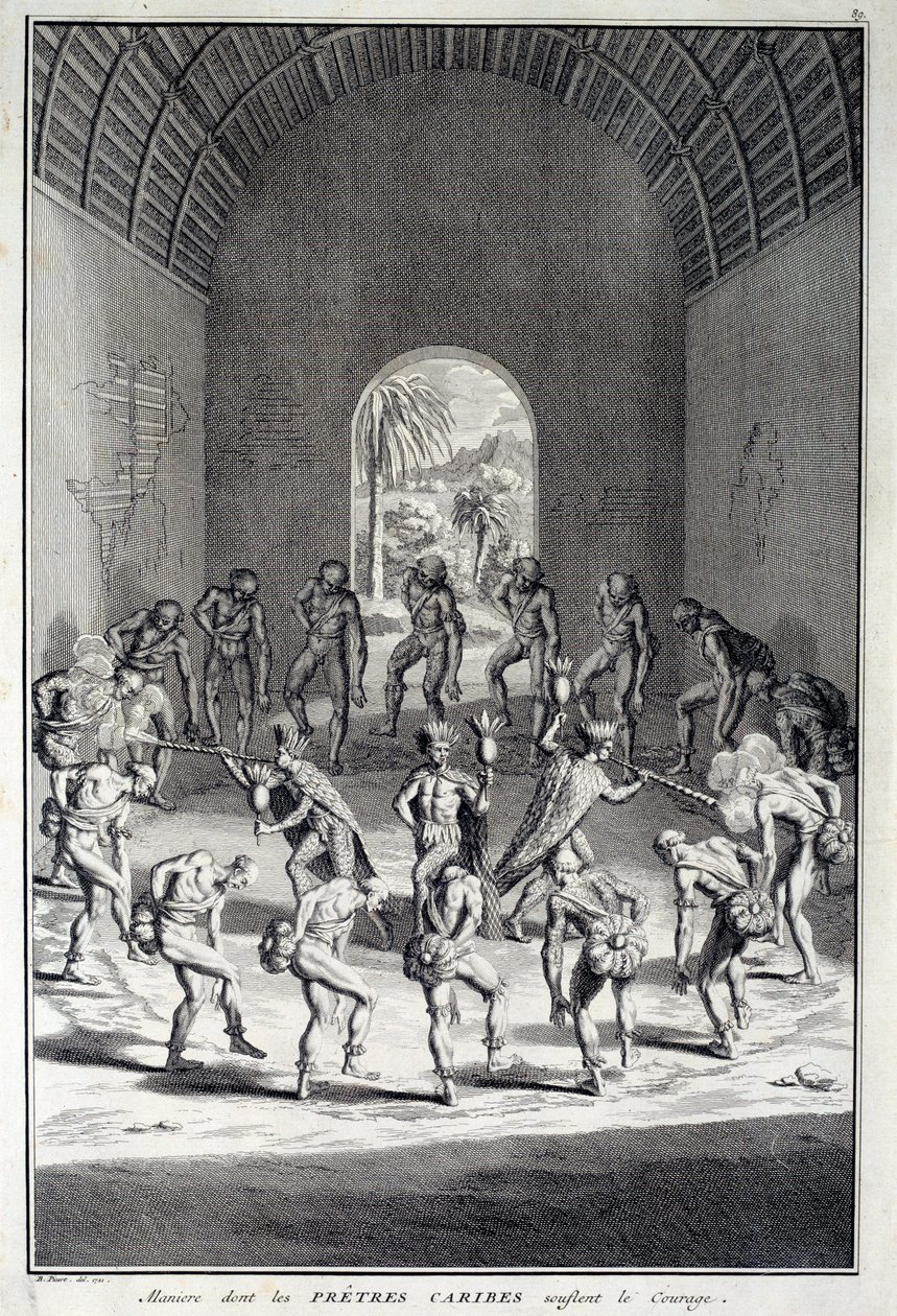 Dança tradicional: Ritos na dança da coragem dos karibs, Índias Ocidentais (América Central). Gravura do século XVIII. Chartres, Museu de Belas Artes de Unknown artist