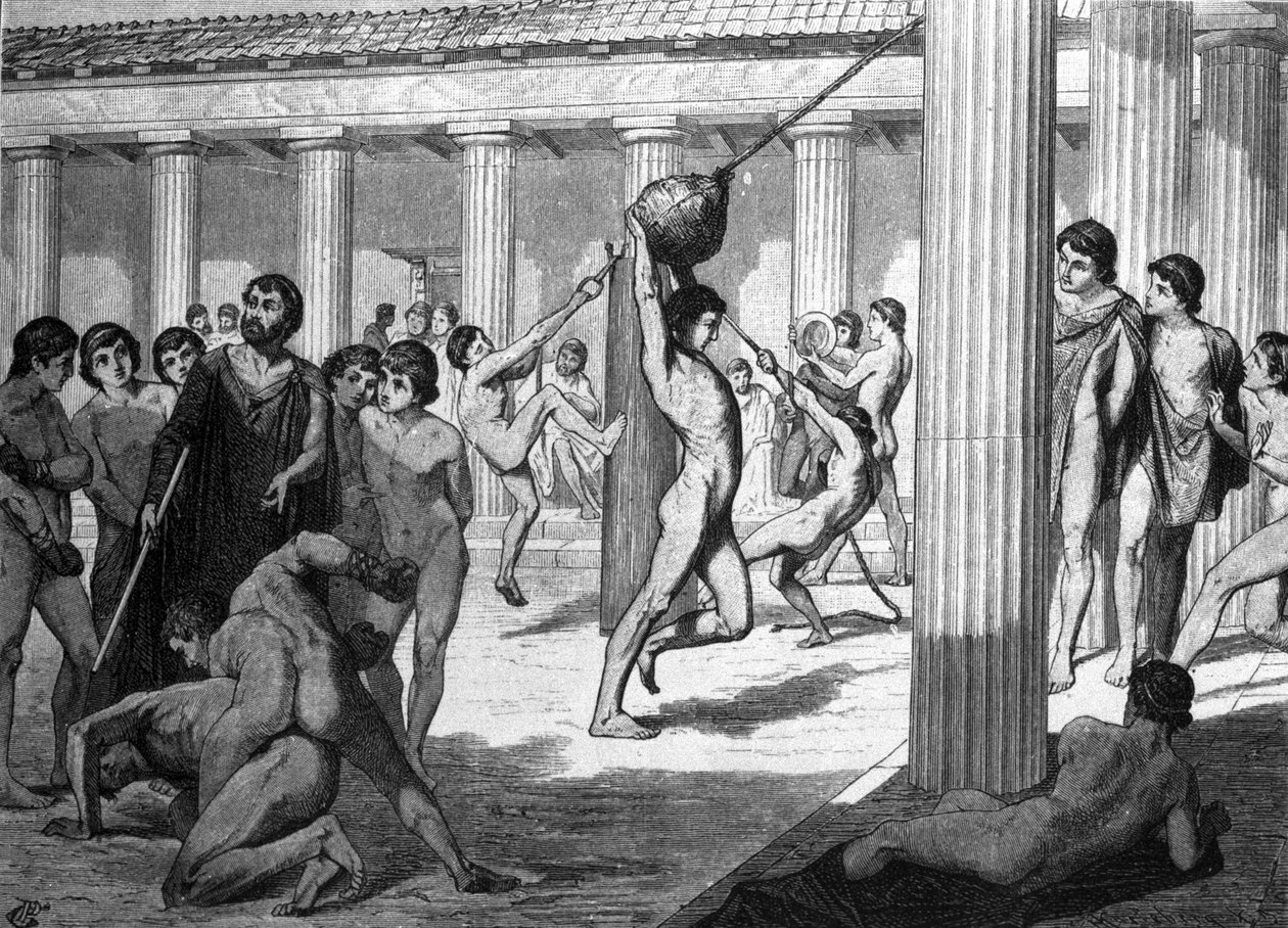Treino de jovens atletas gregos para jogos panatenaicos (panathenees). de Unknown artist