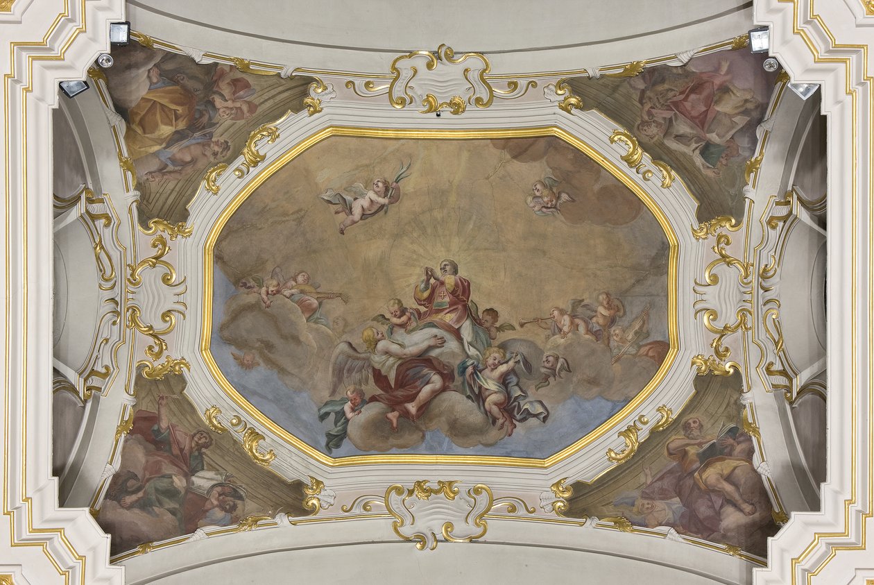 Trindade e Santo Estêvão em Glória com os quatro Evangelistas de Unknown artist