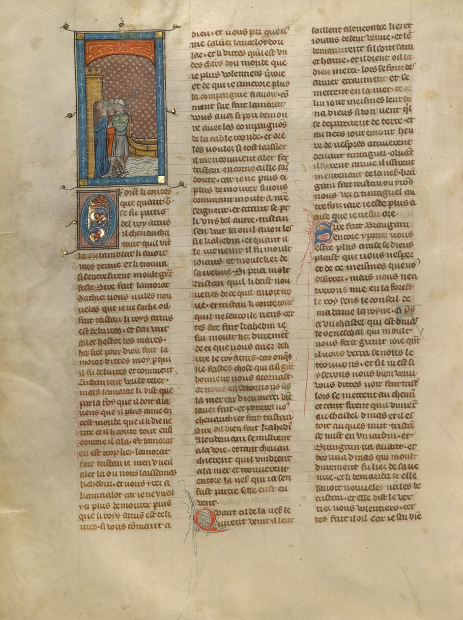 Tristão, Kahedin e Brangain chegam ao Castelo de Tintaguel de Unknown artist