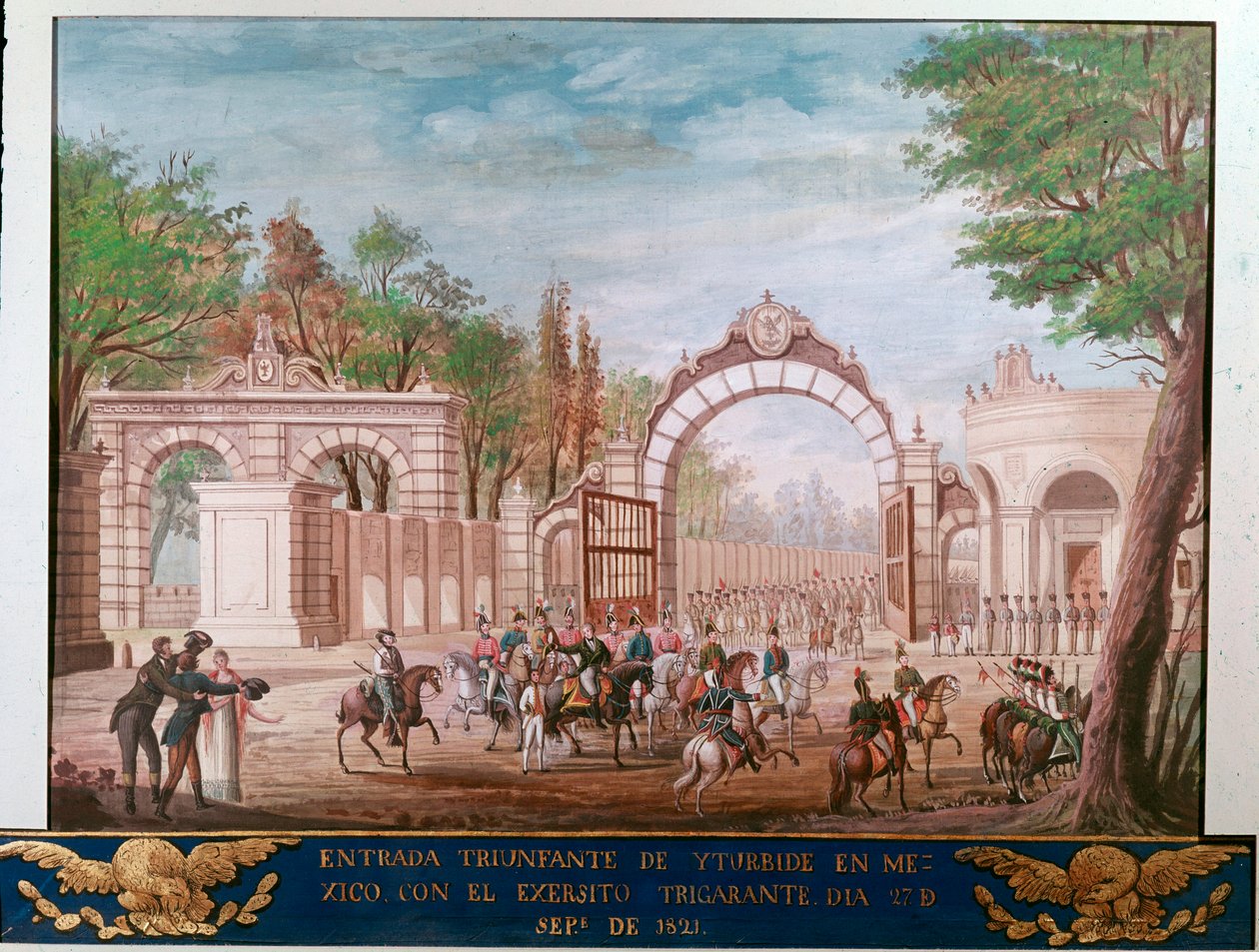 Entrada triunfal de Agustin Iturbide (1783-1824), primeiro imperador do México independente, na Cidade do México 7/09/1821 (Entrada triunfal do primeiro imperador do México livre Agustin Iturbide na Cidade do México, 7 de setembro de Unknown artist