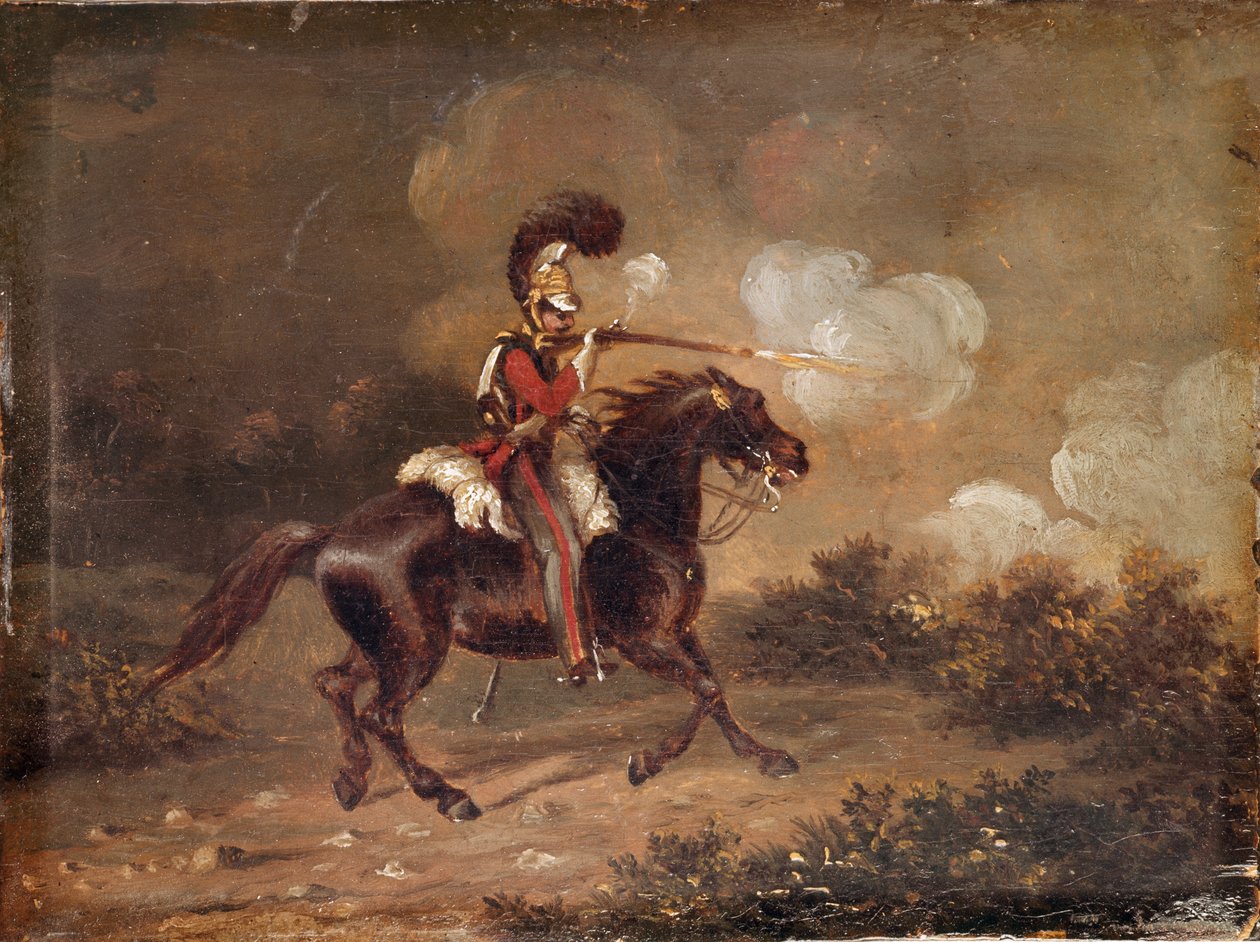 Soldado da 1ª Companhia de Vigilância da Vida a disparar uma carabina de Unknown artist
