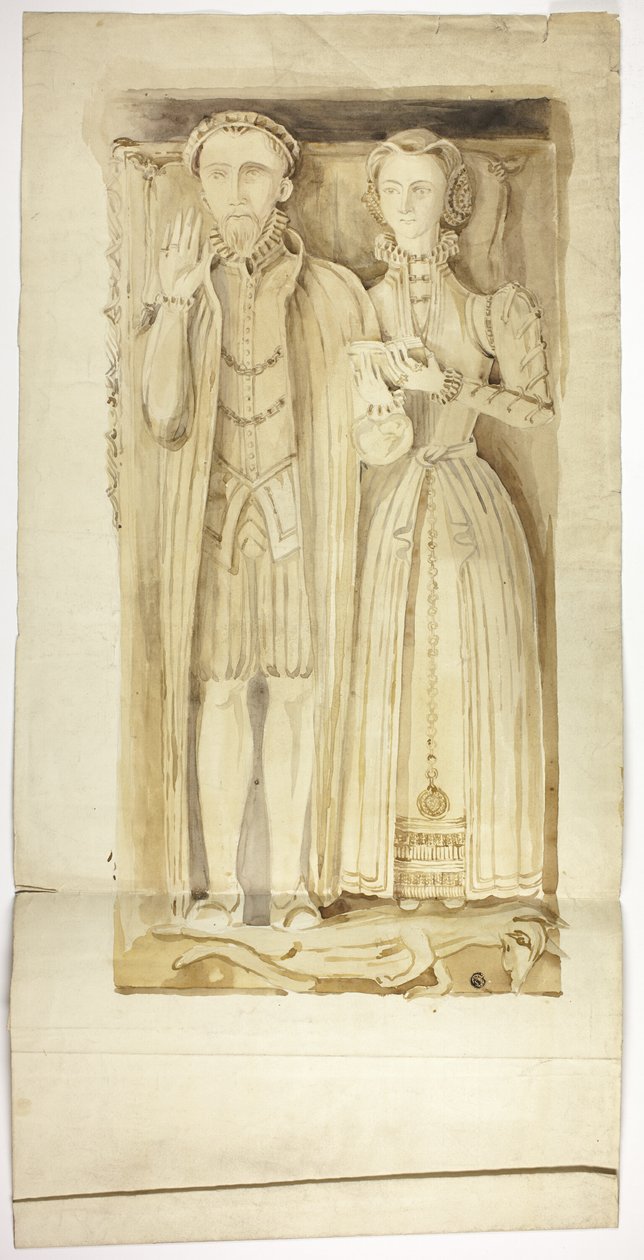 Laje tumular Tudor com efígies de homem e mulher de Unknown artist