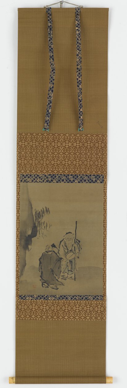 Dois sábios chineses perto de uma rocha pendendo de Unknown artist