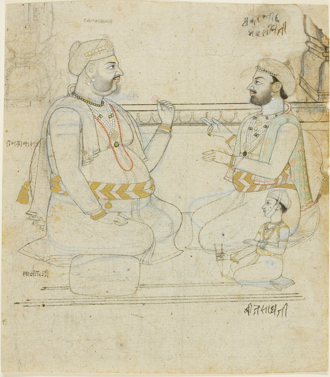 Dois nobres Rajput com uma criança de Unknown artist