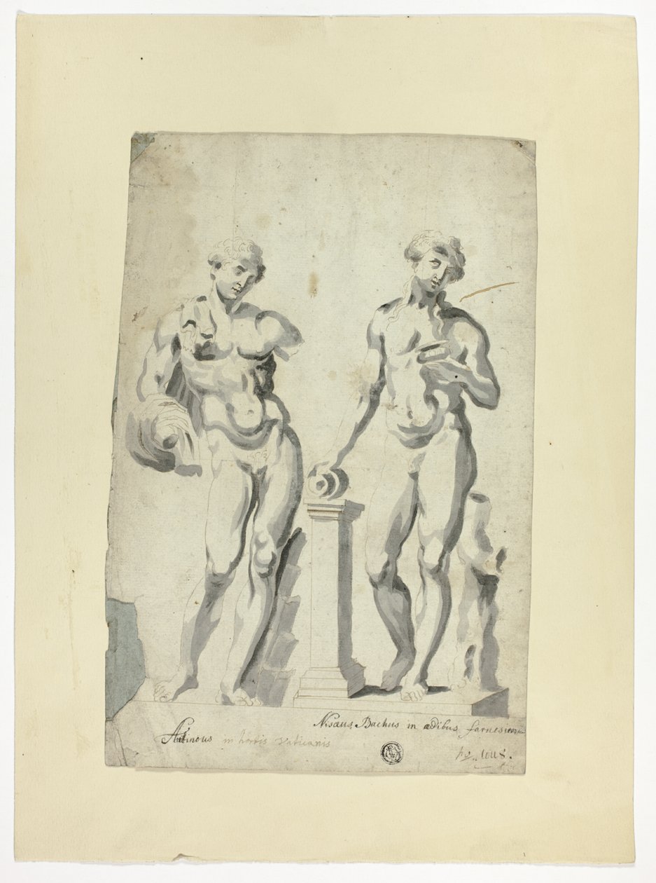 Duas esculturas: Antinous nos Jardins do Vaticano e Nisaus Bacchus no Palácio Farnese de Unknown artist
