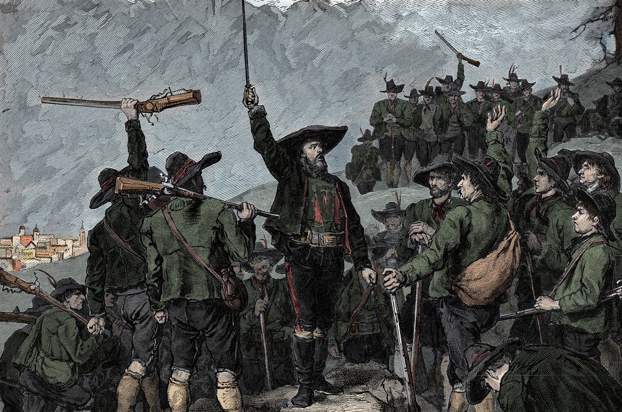 O patriota tirolês Andreas Hofer (1767-1810) - Rebelião do Tirol (Tyrolean) em 1809: O patriota tirolês Andreas Hofer de Unknown artist