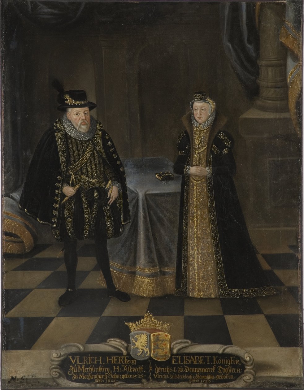 Ulrich III de Mecklembourg Gustrow e Elisabeth de Danemark - Retrato de Ulrich III (1527-1603), Duque de Mecklenburg e Elizabeth da Dinamarca (1524-1586), Duquesa de Mecklenburg, Anónima . Óleo sobre tela. Dimensão : 101x79 cm. Nationalmuseum Estocolmo de Unknown artist