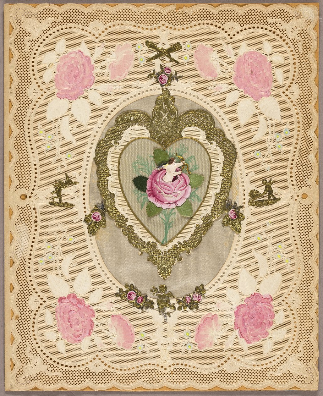 Namorados sem título (Flores cor-de-rosa e putti) de Unknown artist
