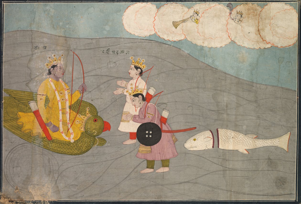 Os Filhos de Vanasura Submetem-se a Krishna: Cena da Seção Aniruddha Usha de Krishna Lila de Unknown artist
