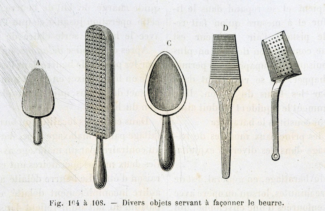 Vários objetos usados para moldar a manteiga - em "As maravilhas da indústria", de Louis Figuier de Unknown artist