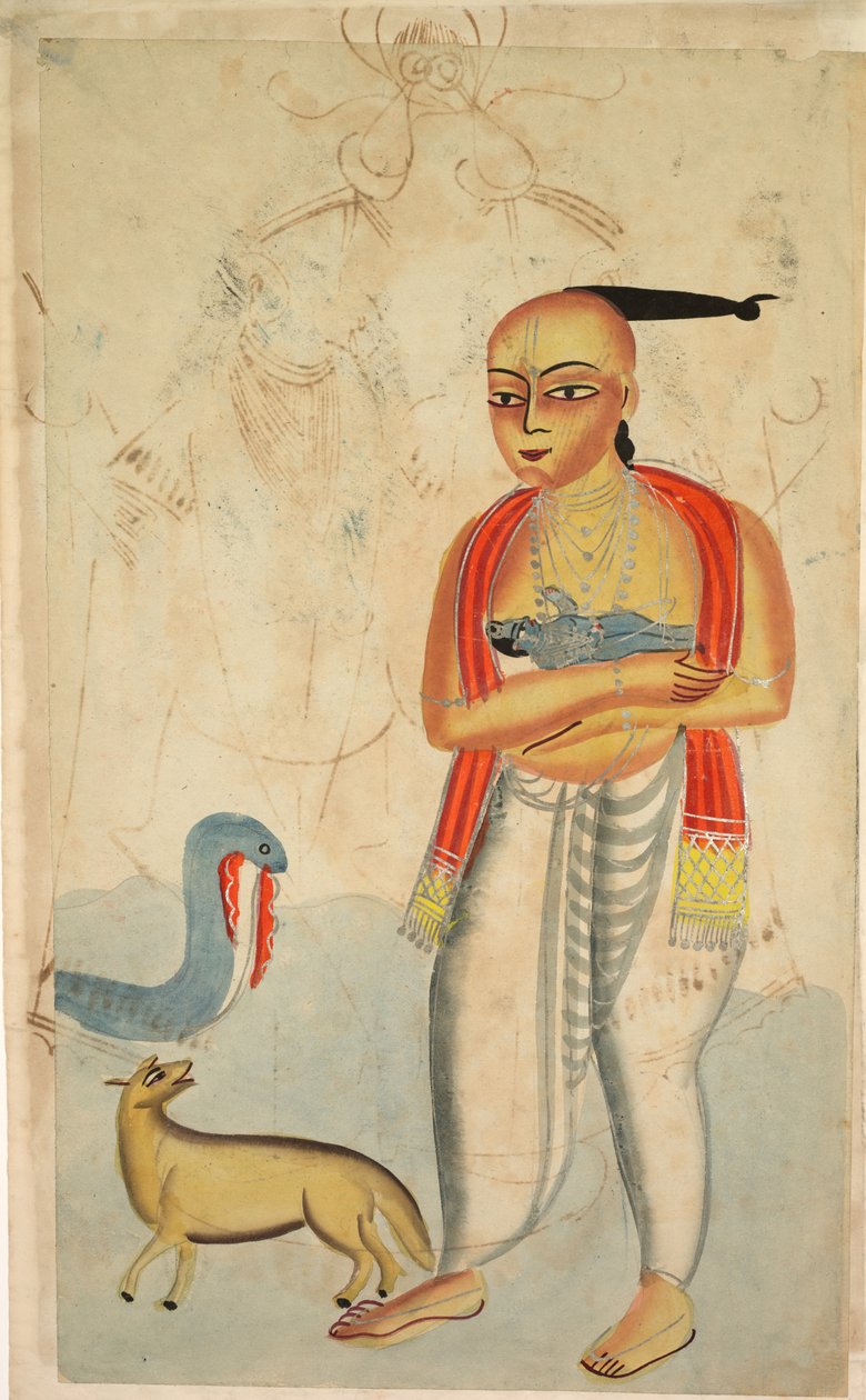 Vasudeva (Pai de Krishna) Fugindo com Krishna Encontra uma Cobra e um Chacal (verso) de Unknown artist