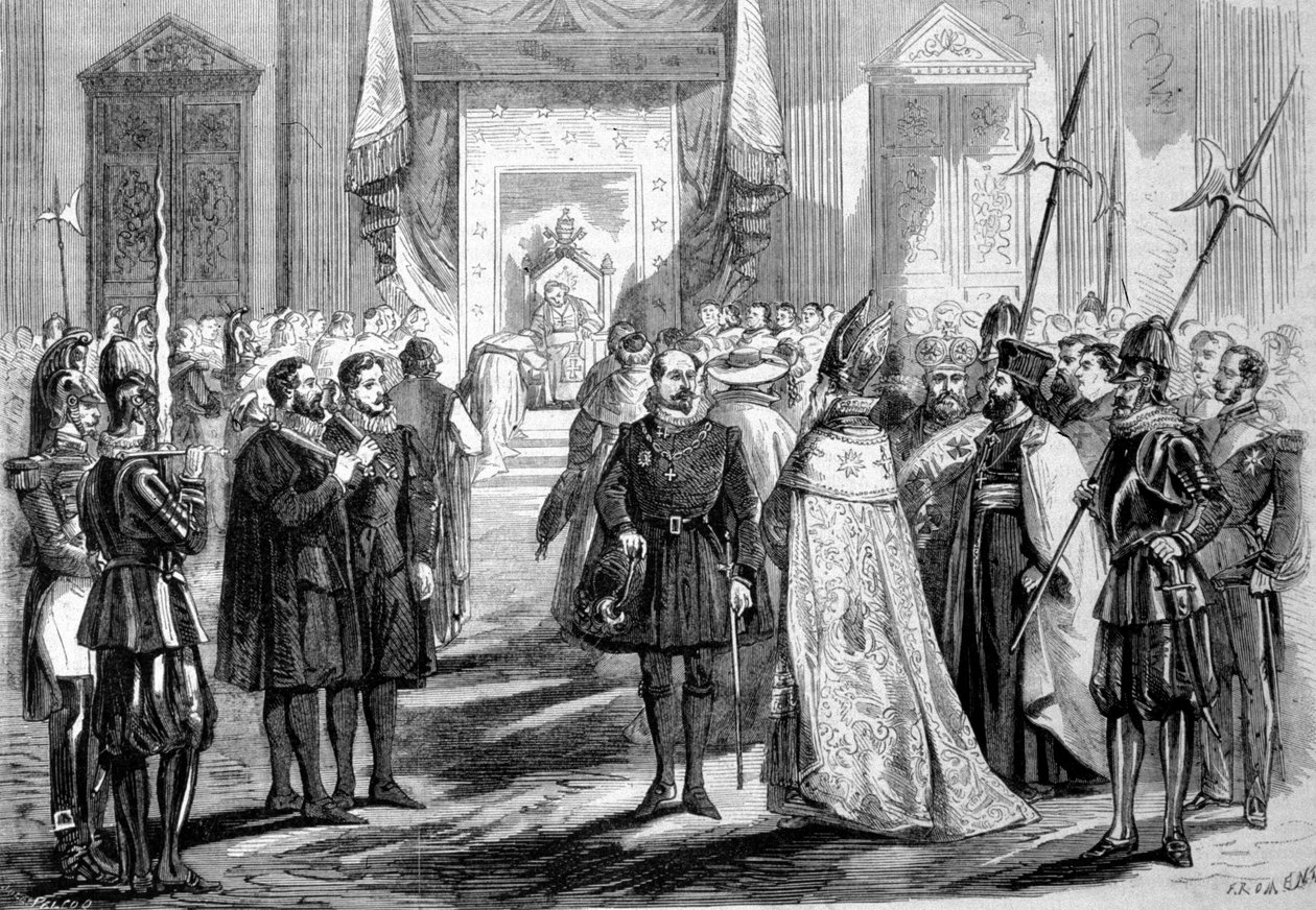 Concílio Vaticano I Roma. Papa dando audiência ao Padre do Concílio. 1869 de Unknown artist