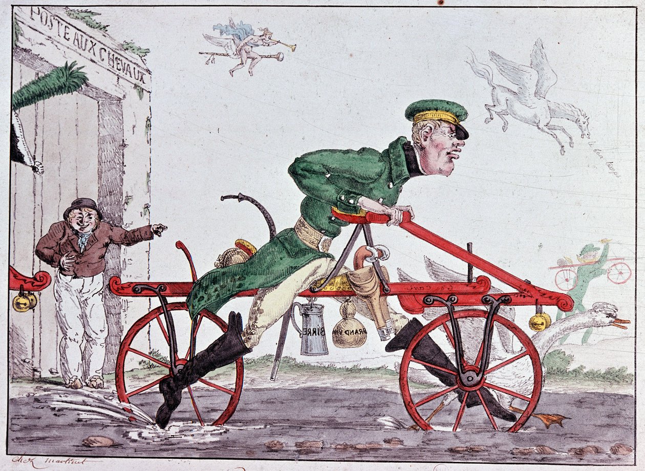 Velocipedes draisiennes - caricatura no Barão Drais de Unknown artist