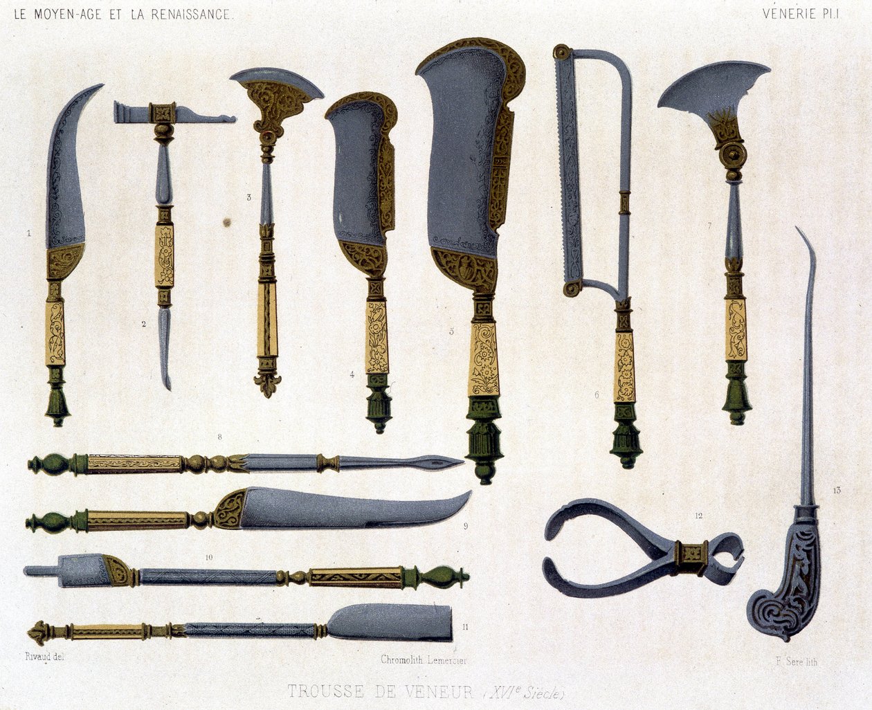 Tabuleiro Venerie: Kit de folheados do século XVI. Em "A Idade Média e a Renascença" de Lacroix. de Unknown artist
