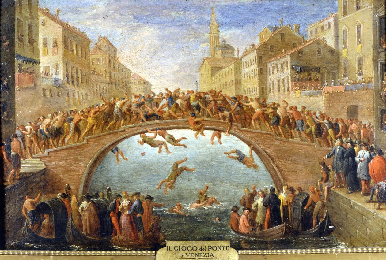 Veneza, o jogo da ponte. Pintura anónima. Século XVIII. Col. privado. de Unknown artist