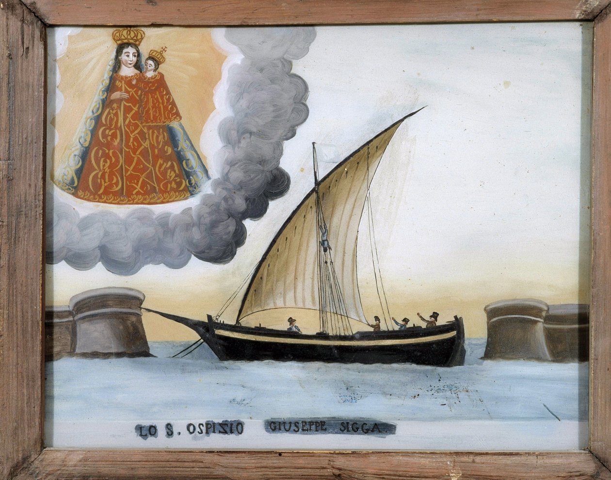 Vaso em dificuldade - pintura sobre vidro, ex-voto da Notre Dame de Laghet, 25x32 cm de Unknown artist