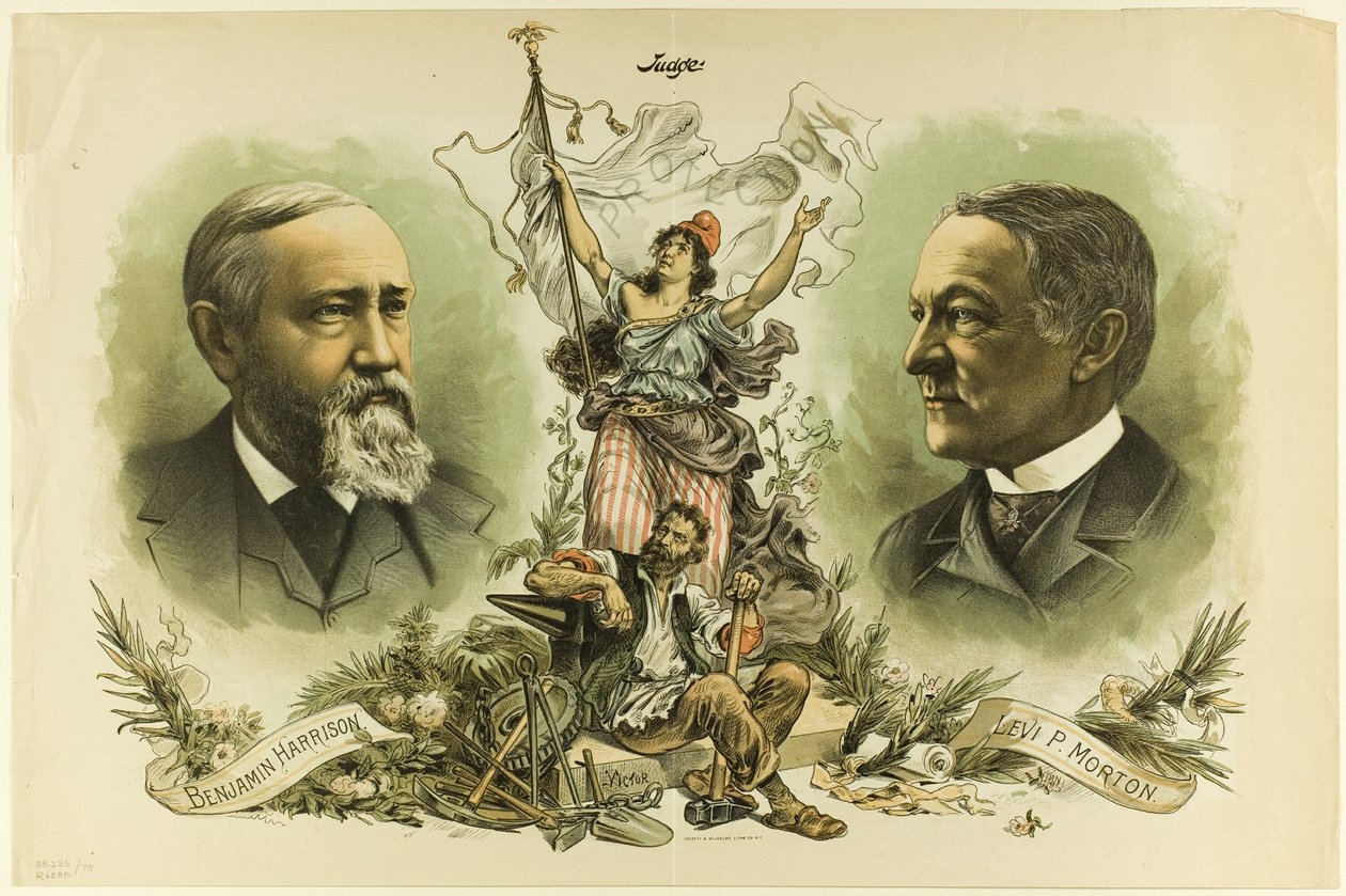 Retratos da vitória de Benjamin Harrison e Levi P. Morton, do juiz de Unknown artist