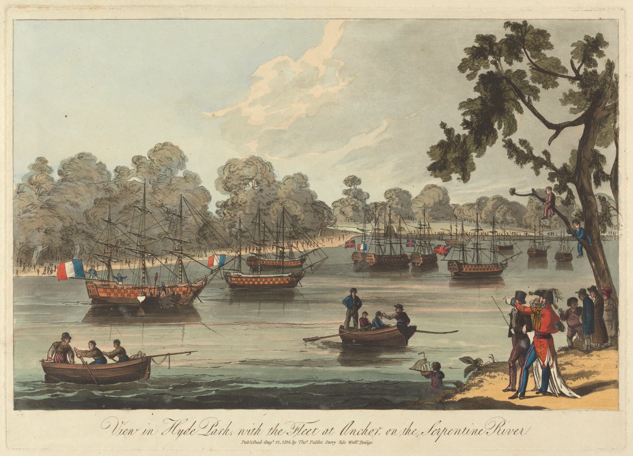 Vista em Hyde Park, com a Frota em Anchor no Rio Serpentine, 12 de Agosto de 1814 de Unknown artist