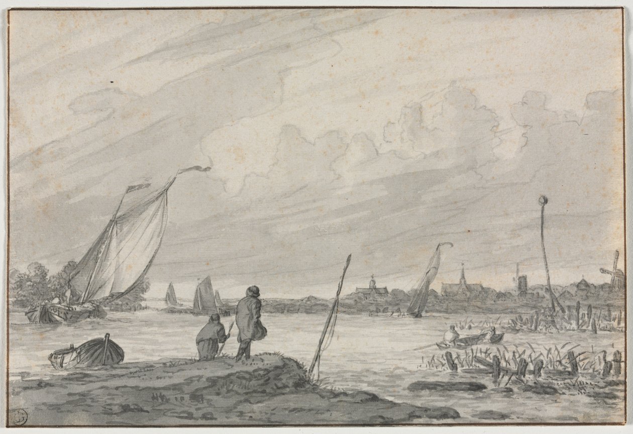 Vista de Alkmaar com Barcos de Unknown artist