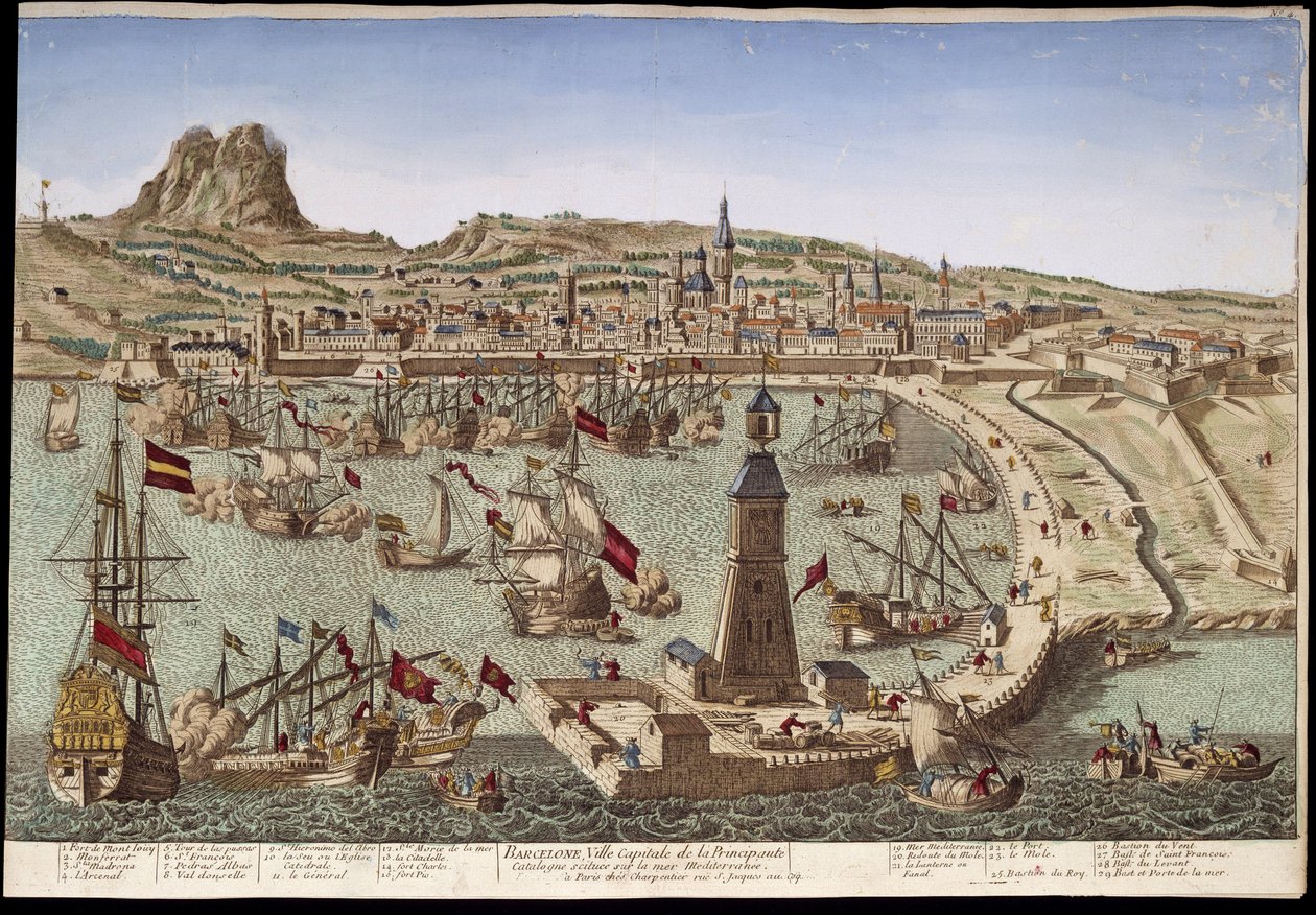 Vista de Barcelona e do seu porto - vista óptica de Unknown artist
