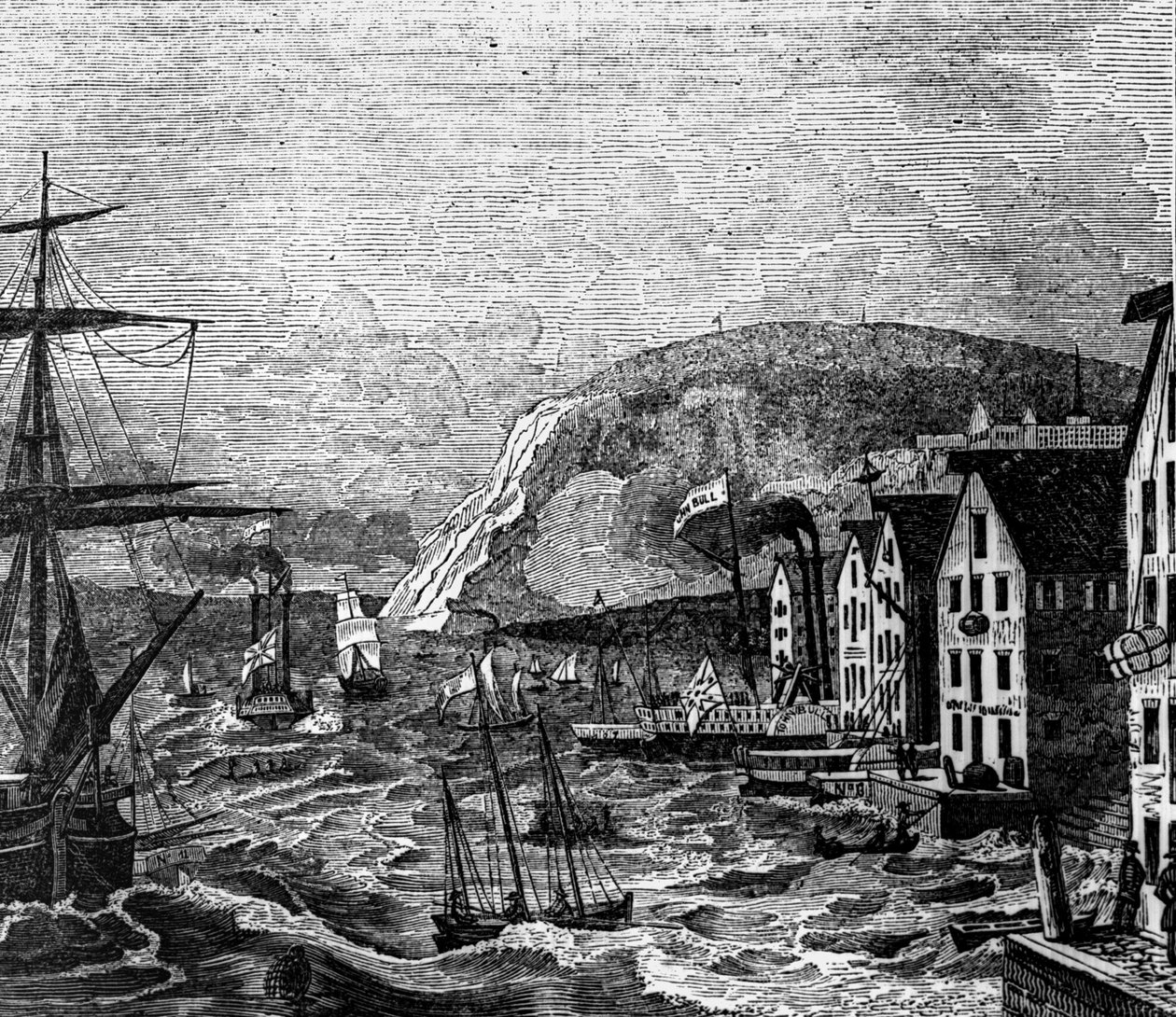 Vista do Cap Diamant onde está localizada uma parte de Quebec, Quebec. (Canadá), gravura de 1810. de Unknown artist
