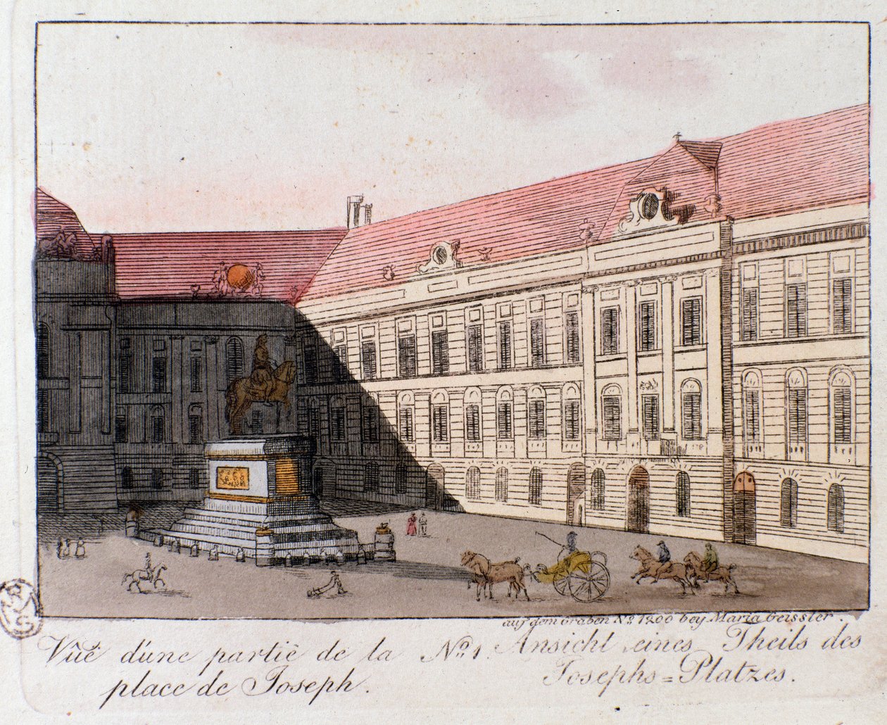 Vista da Praça Joseph em Viena, Áustria. Gravura a partir de 1815 Colecção privada de Unknown artist