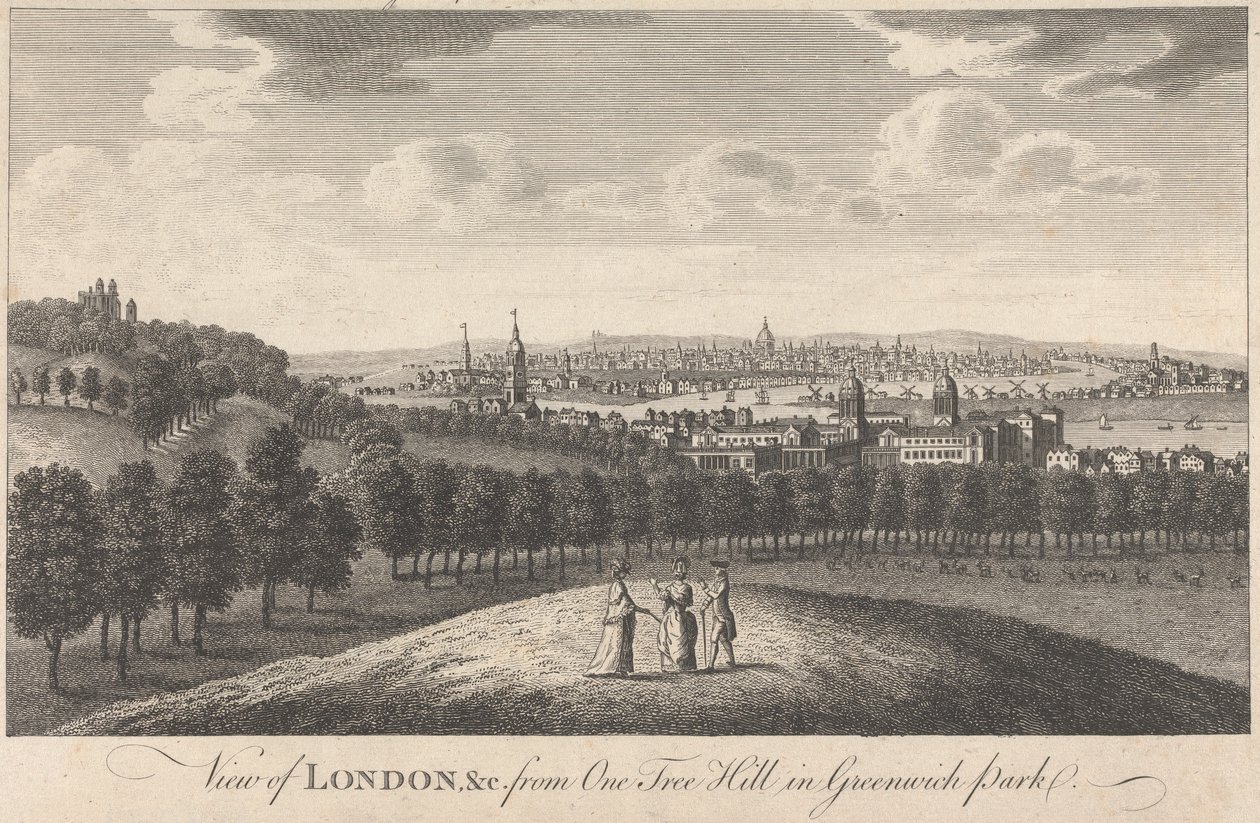 Vista de Londres e da Igreja de One Tree Hill no Greenwich Park de Unknown artist