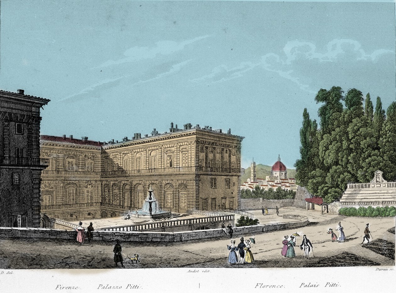 Vista do Palácio Pitti em Florença. Século XIX de Unknown artist