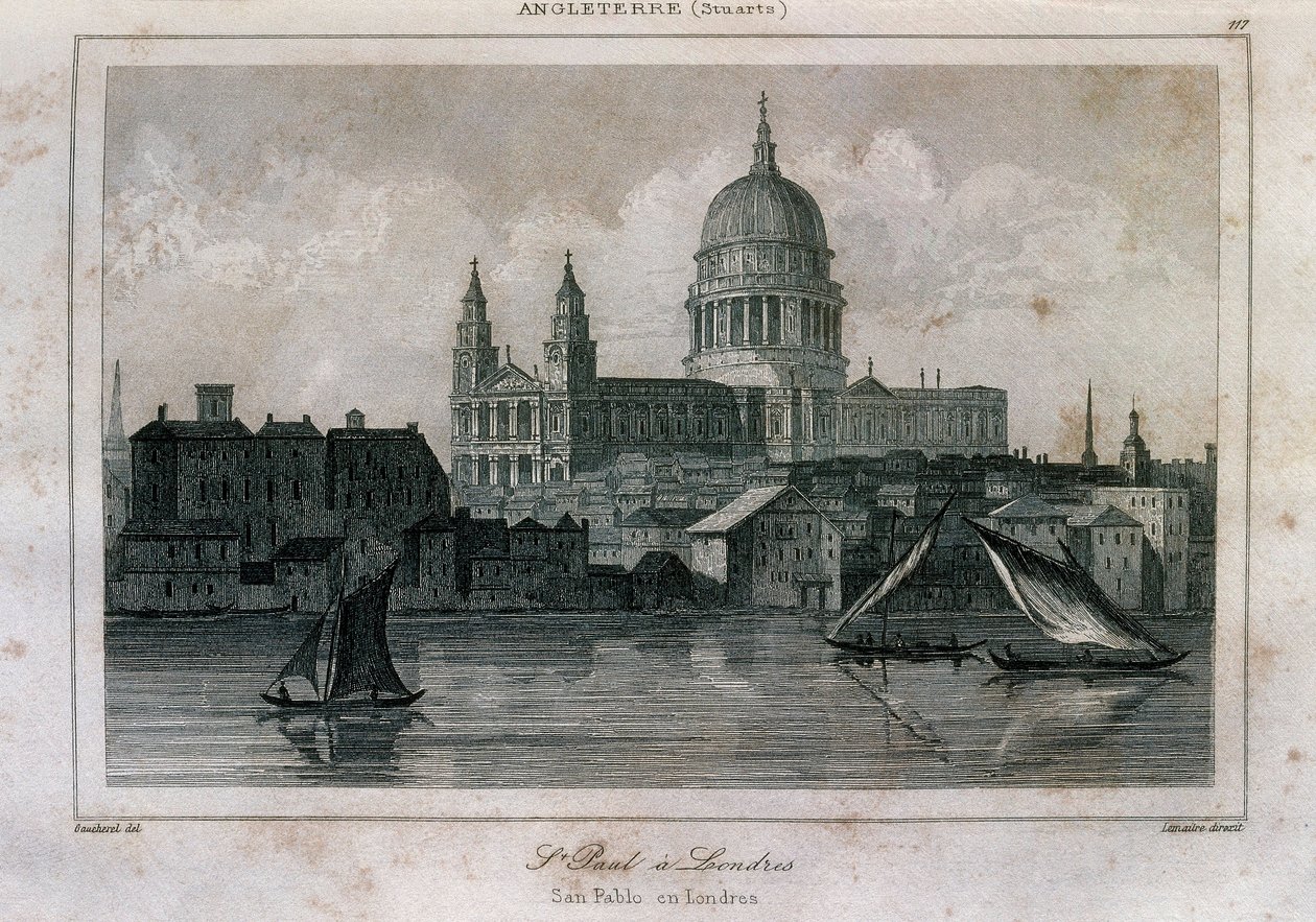 Vista da Catedral de Saint Paul, em Londres, perto do Tamisa de Unknown artist