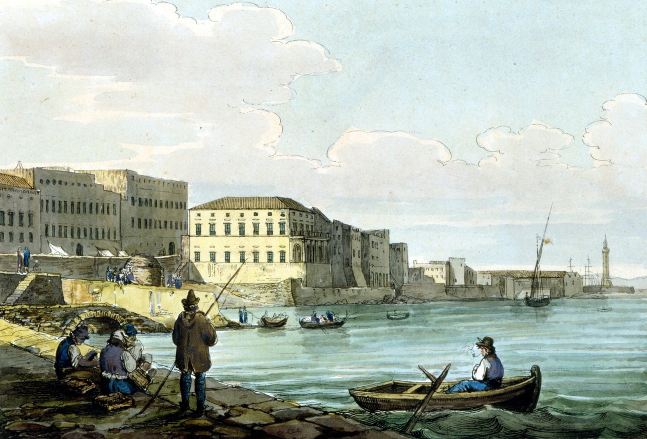 Vista de Santa Lúcia, Nápoles. Aquarela por volta de 1850. de Unknown artist