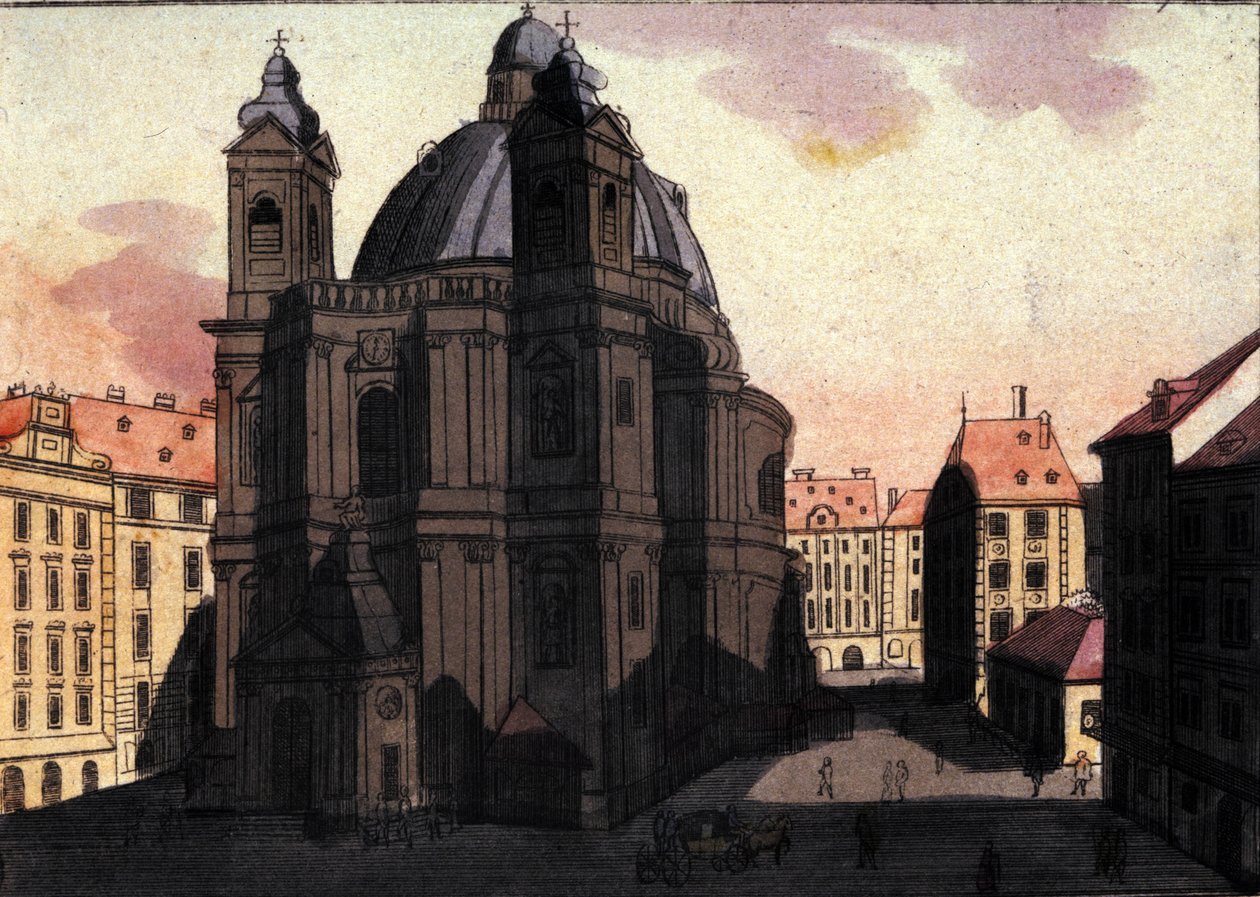Vista da Praça e da Igreja de São Pedro em Viena, Áustria Gravura de 1820 de Unknown artist