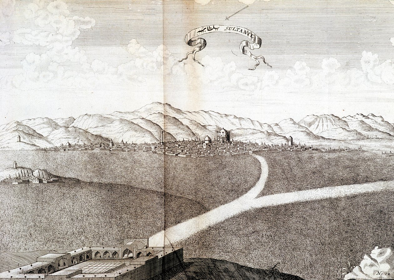 Vista do Sultanie - no "Journal of the voyage of the Knight Chardin, Persia and East Indies, by the Black Sea and the Colchide" (Diário da Viagem do Cavaleiro Chardin, Pérsia e Índias Orientais, junto ao Mar Negro e ao Colchide) de Unknown artist
