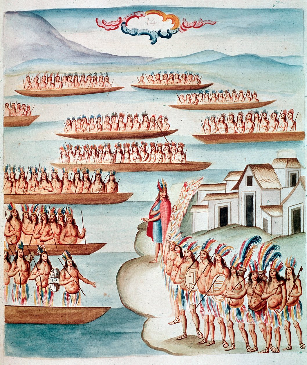 Vista de Tlatelolco rodeado pela lagoa, México (Aquarela, c.1770-1780) de Unknown artist