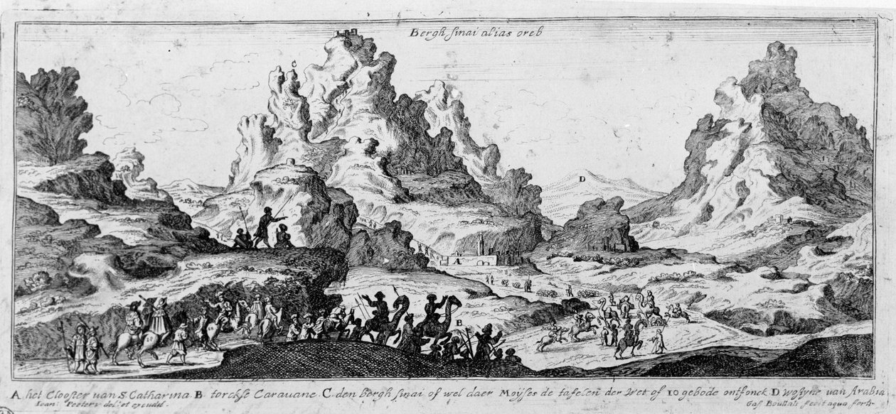 Vista das caravanas no Deserto do Sinai. Gravura do século XVIII. de Unknown artist