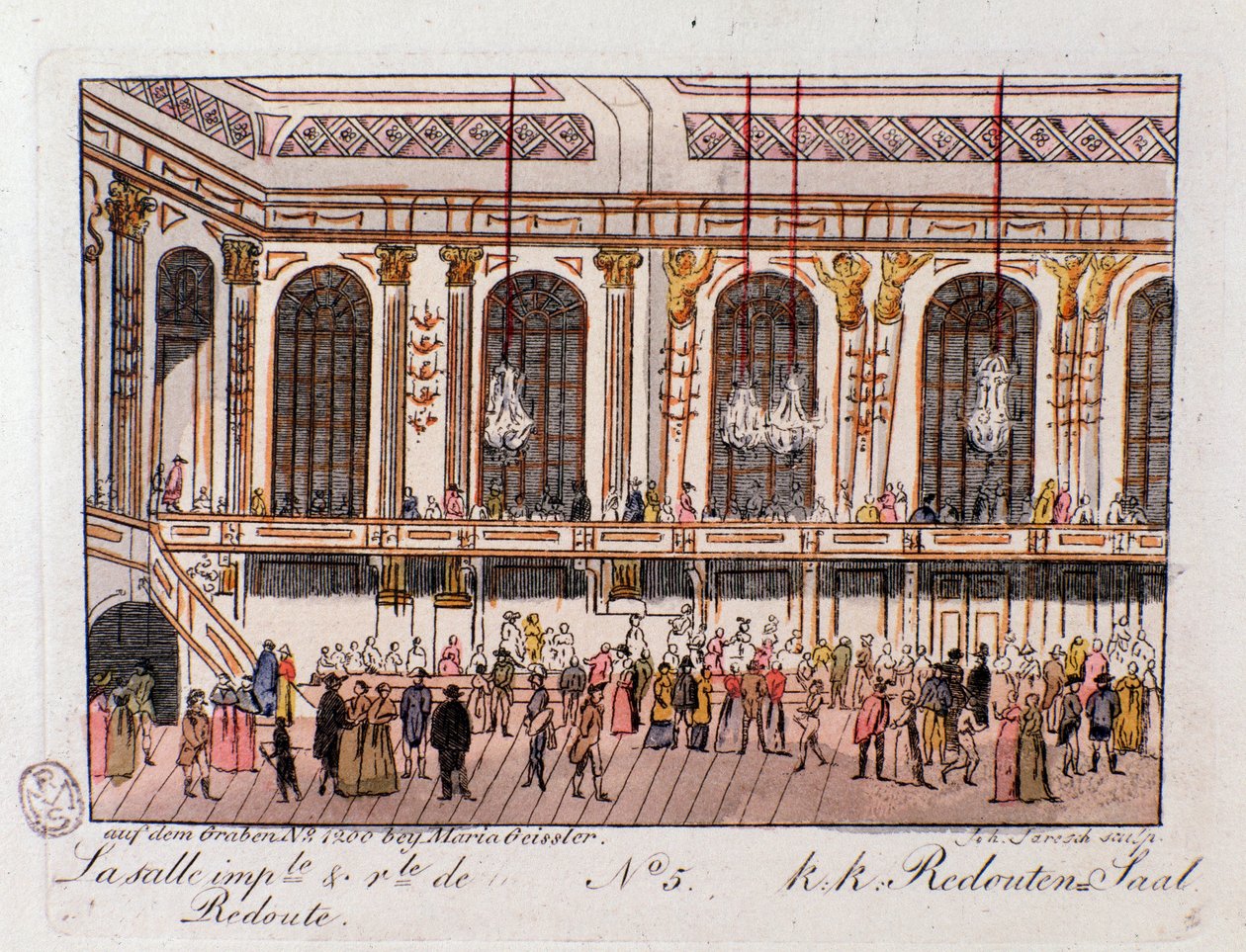 Vista do Salão Imperial e Real do Reduto, em Viena, Áustria. Gravura a partir de 1815 Coleção Privada de Unknown artist