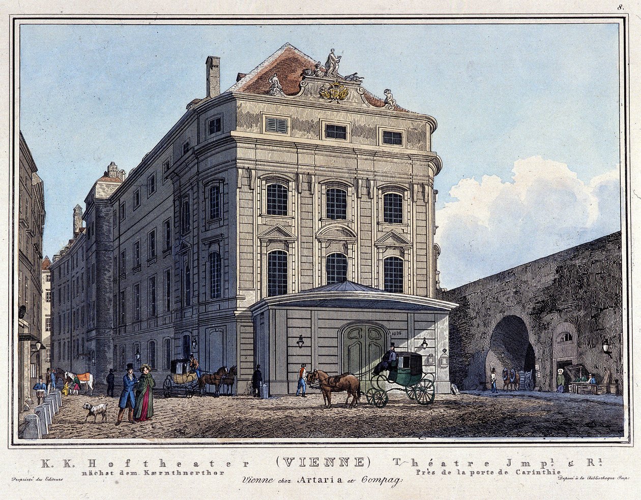 Vista do Teatro Nacional Hoftheater em Viena no século XIX. de Unknown artist
