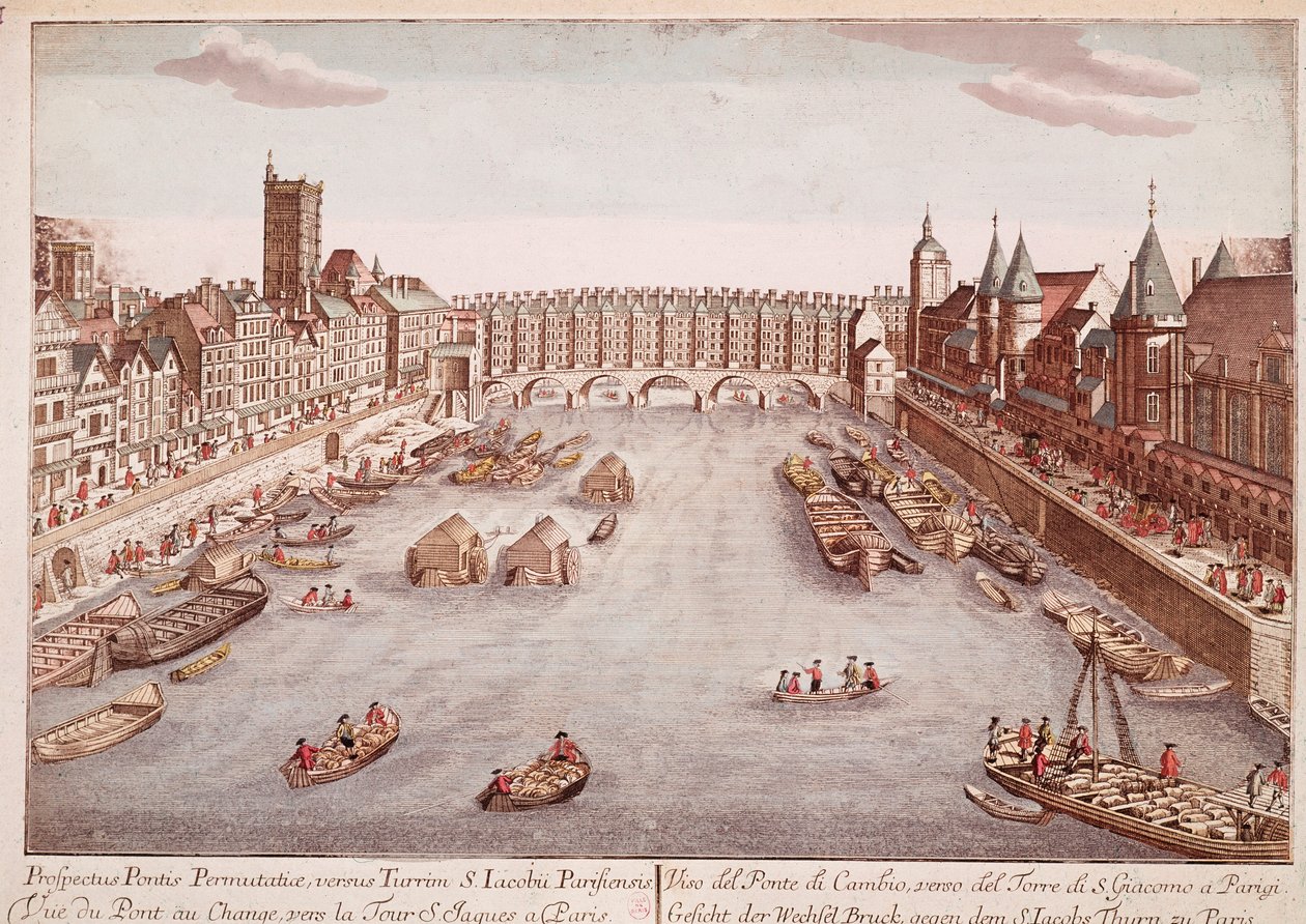 Vista do Pont-au-Change em direcção à Torre Saint-Jacques, Paris (gravura) de Unknown artist
