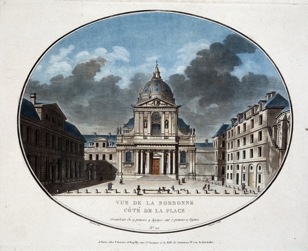 Vista da Sorbonne, na lateral da praça - gravura de Unknown artist