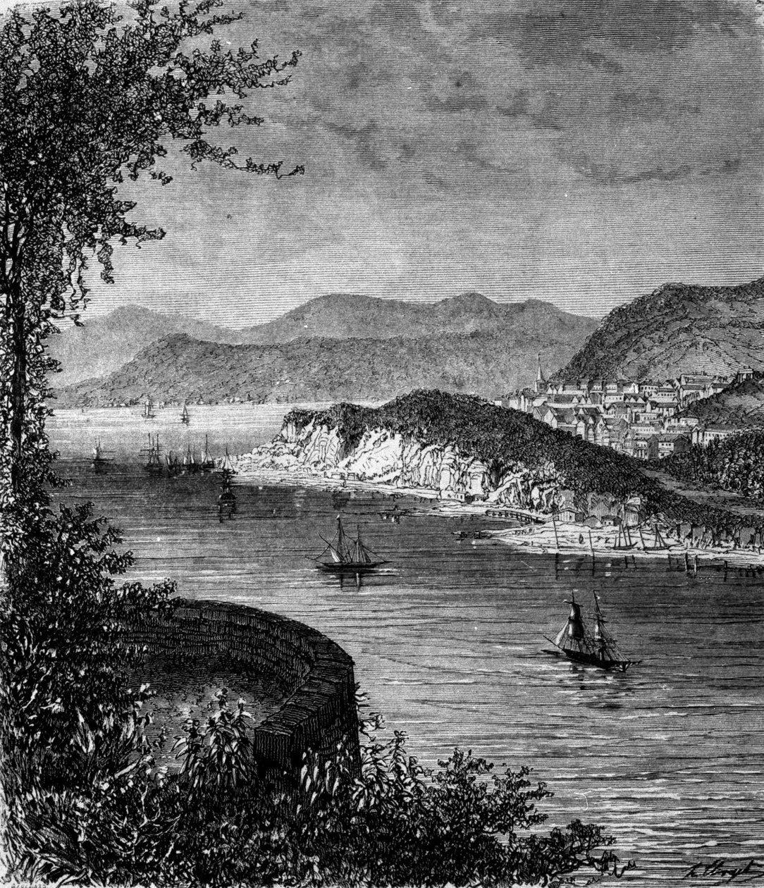 Vista do Rio St. Lawrence na América do Norte. Gravura do século XIX de Unknown artist