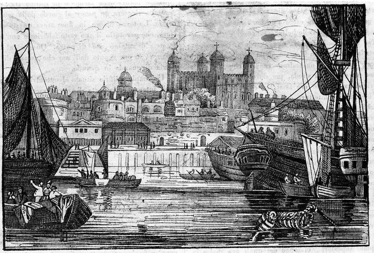 Vista da Torre de Londres e do Tamisa no final do século XVIII Gravura de Unknown artist