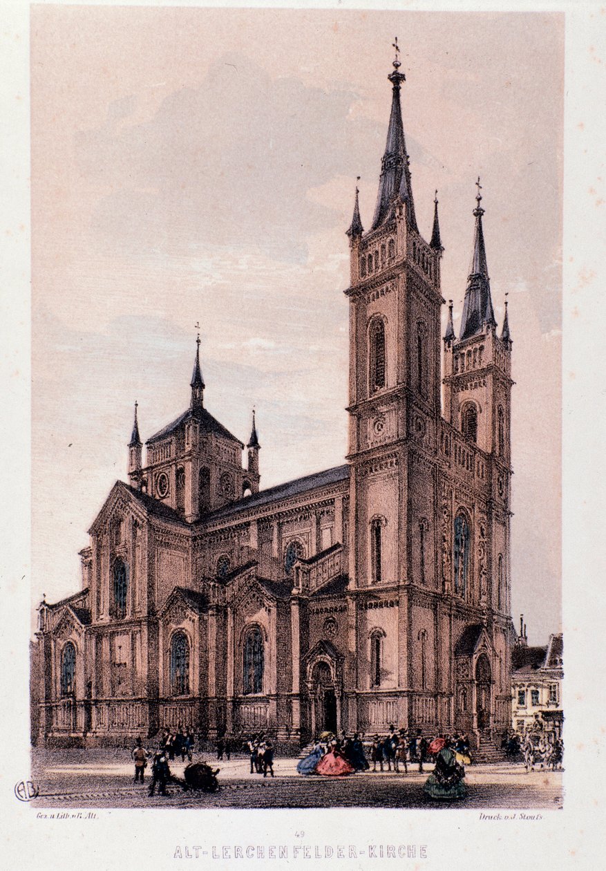 Vista da igreja de Lerchenfelder em Viena. Áustria Gravura a partir de 1830 Colecção privada de Unknown artist