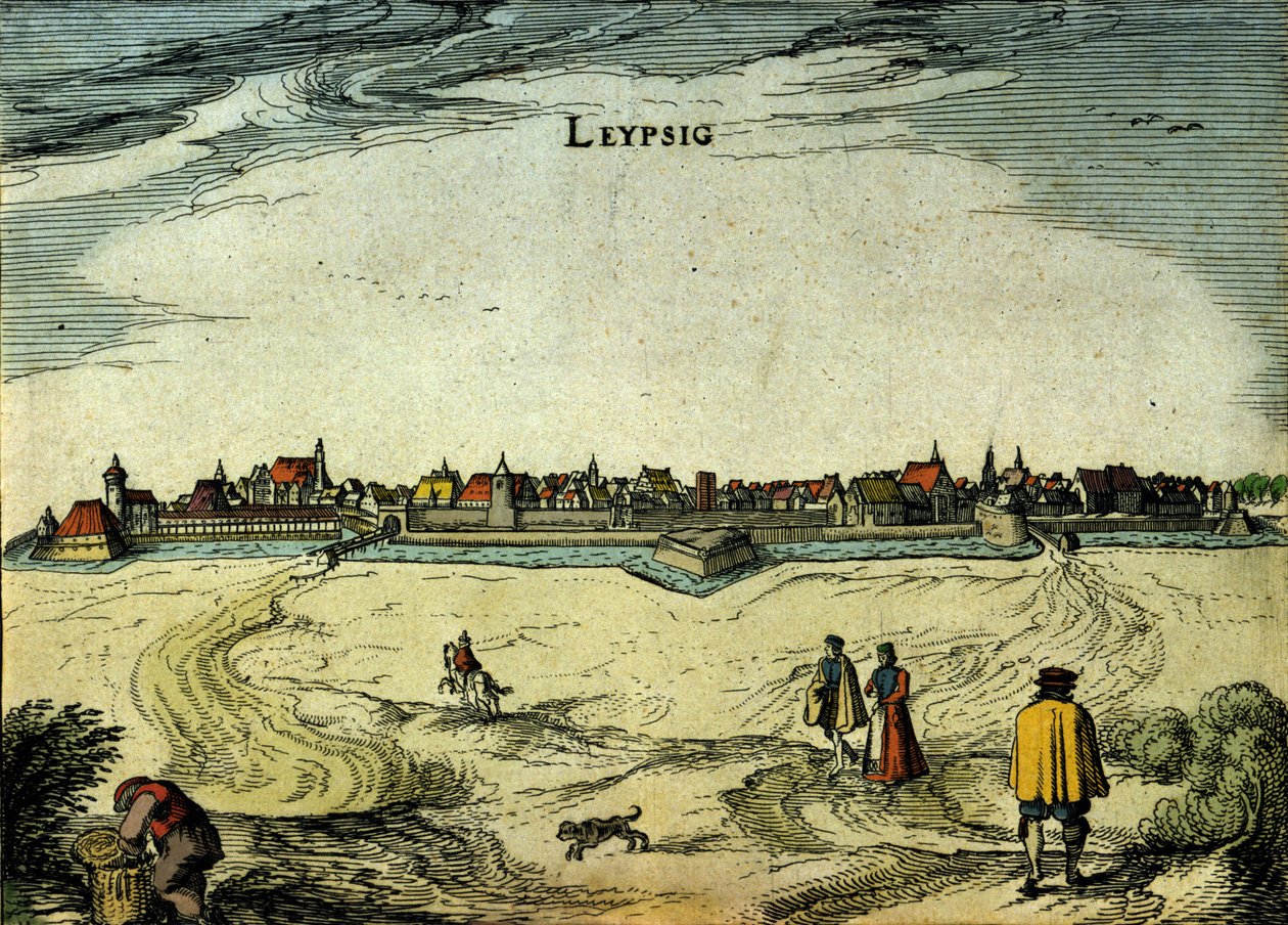 Vista da cidade de Leipzig na Alemanha. Gravura do século XVIII de Unknown artist