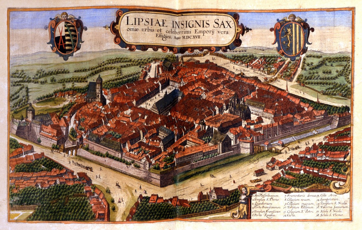 Vista da cidade de Leipzig na Alemanha. Gravura do século XVII de Unknown artist