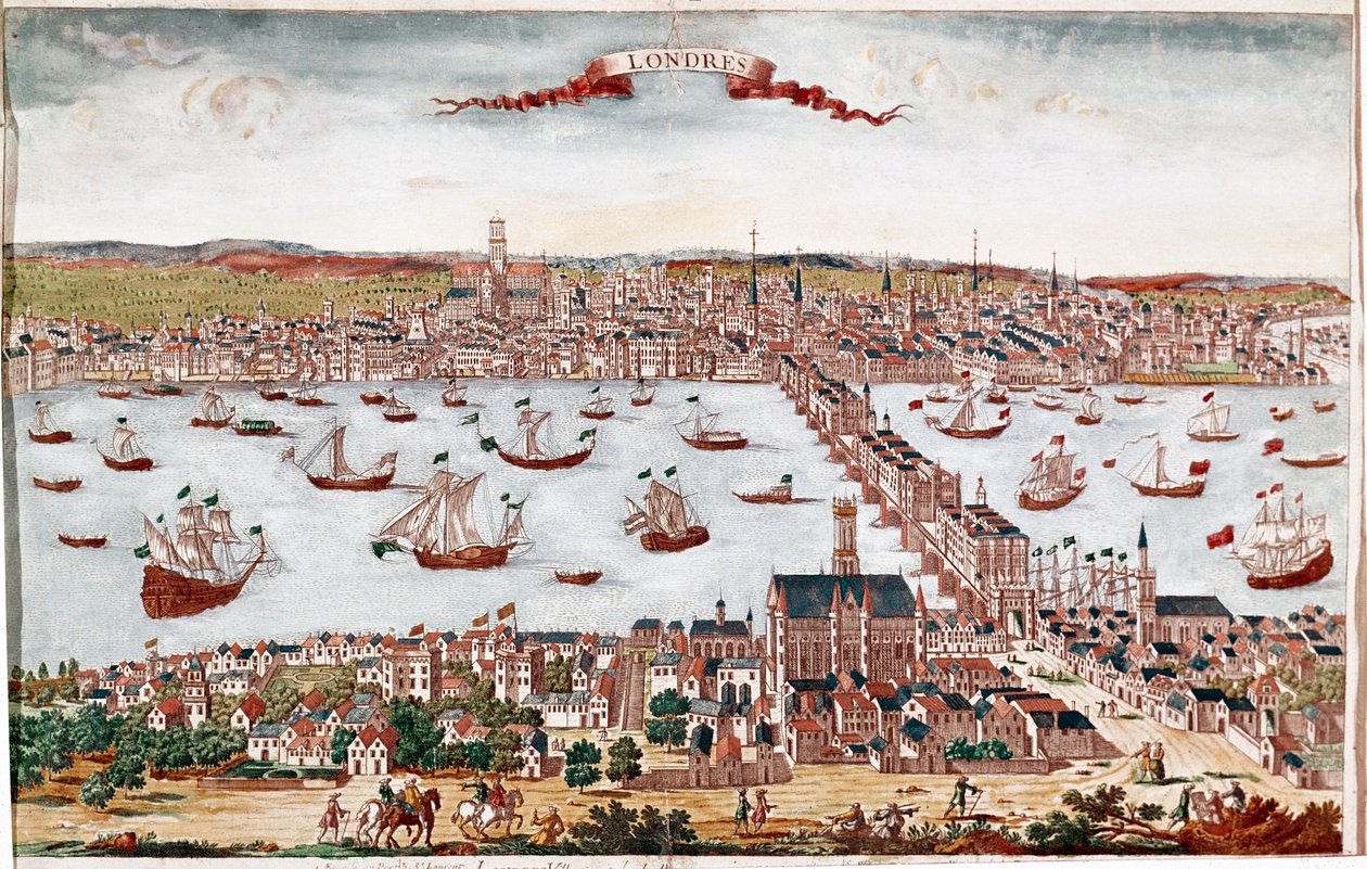 Vista da cidade de Londres e do rio Tâmisa (gravura de Unknown artist