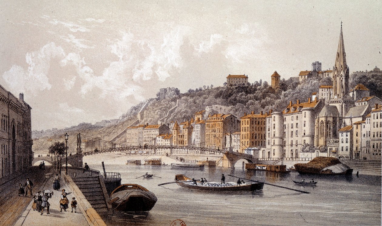 Vista da cidade de Lyon a partir do Quai Tilsitt. Gravura do século XIX. Paris, B.N. de Unknown artist