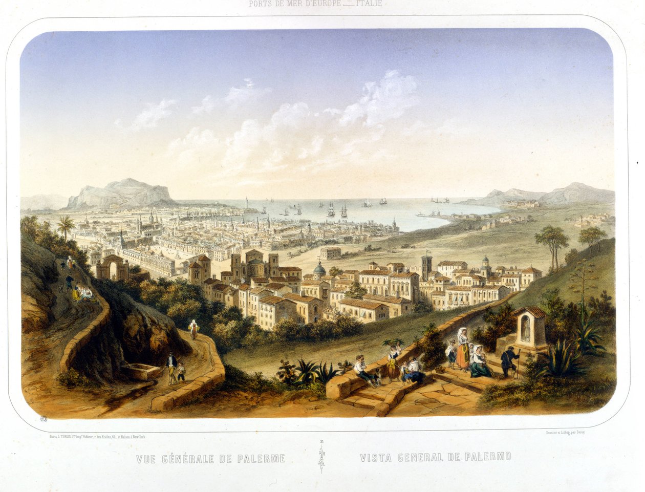 Vista da cidade de Palermo (Palermo). 1850. Gravura a partir de 1860. de Unknown artist
